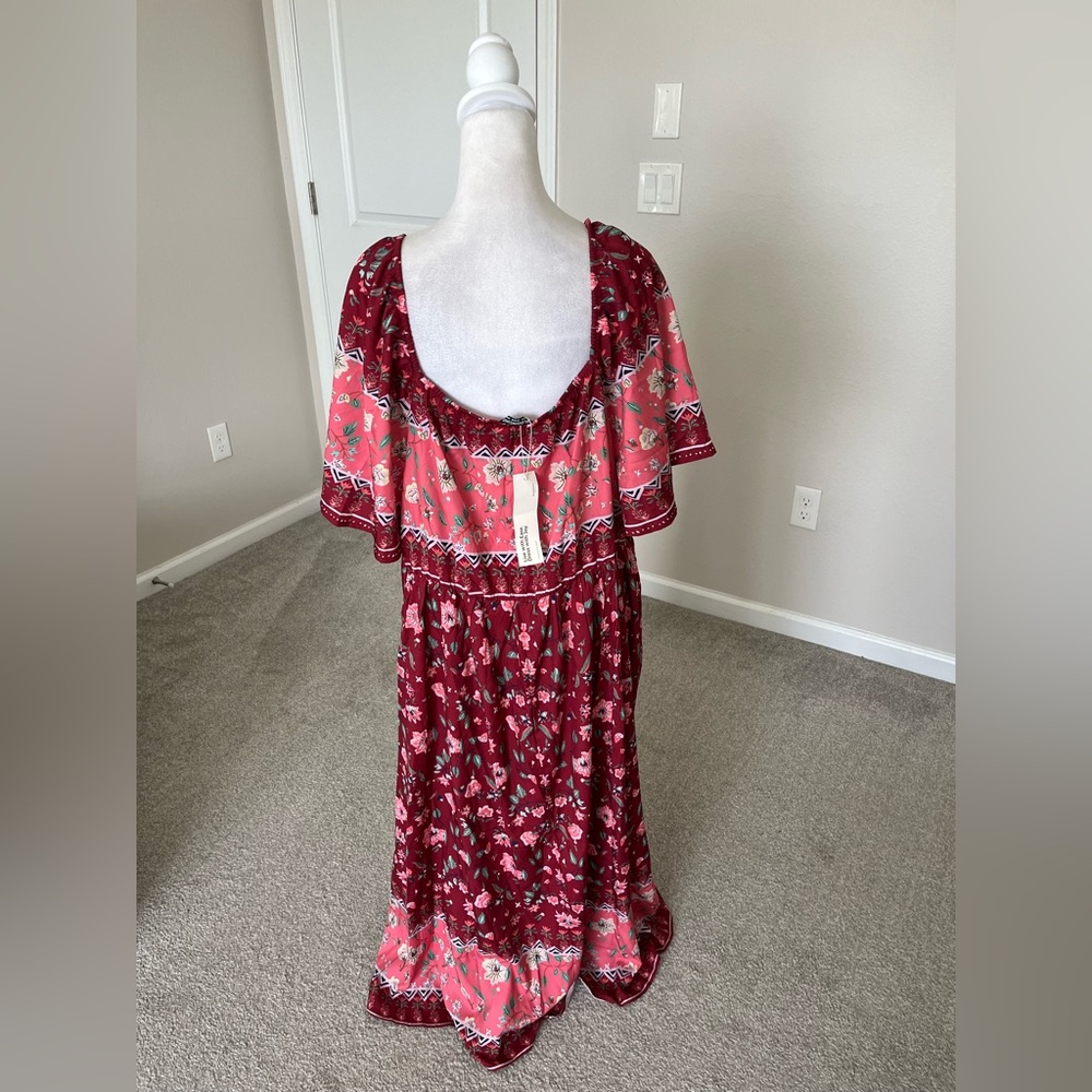 NWT Bloomchic Smocked Floral Midi Dress Size 22-24 Plus in Pink and Red - Picture 2 of 13